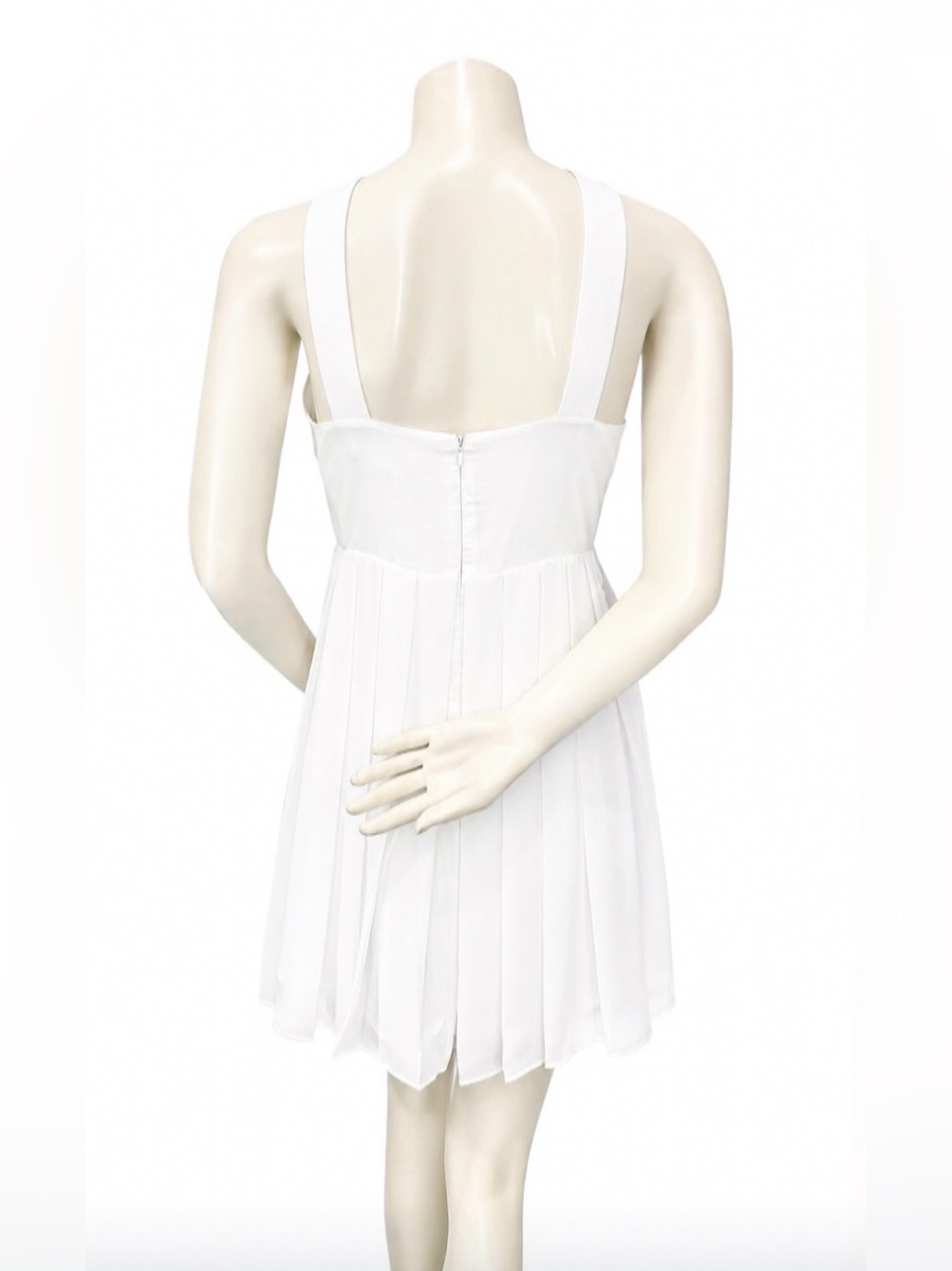 BCBGeneration White Pink Fit & Flare Cutout Pleated Mini Dress Size 6 - Picture 3 of 7
